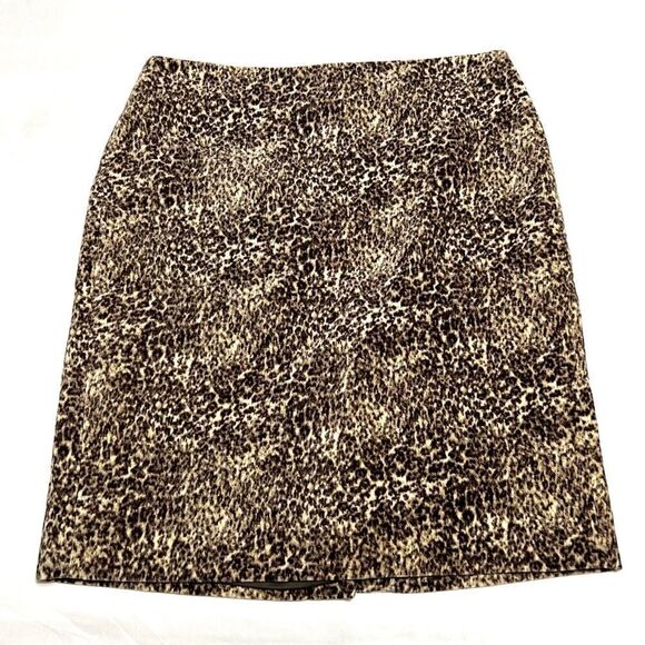 Talbots Pencil Skirt Velvet Cheetah Leopard Brown and Tan Size 6 Petite New - Picture 2 of 14